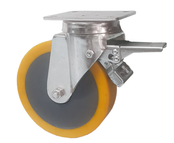 Ruota nylon poliuretano alta portata 80x30 - Supporto girevole FRENO pesante