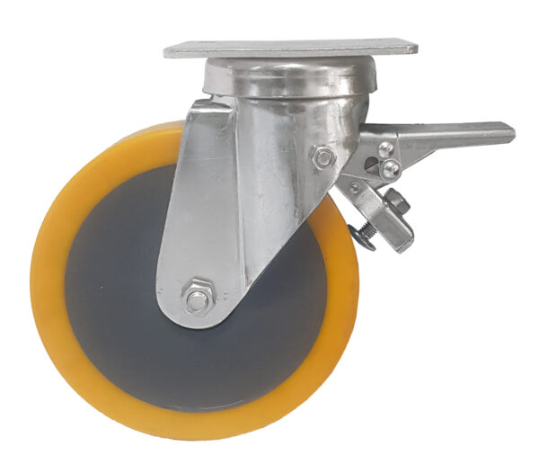 Ruota ø cm 8 Supporto Girevole a Piastra con Freno in Pneumatica (Cerchio Nylon) | Portata 180 kg - immagine 3