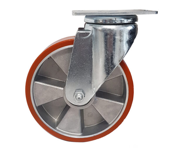 Ruota ø cm 12.5 Supporto Girevole a Piastra in Poliuretano (Cerchi Alluminio) | Portata 250 kg - immagine 3