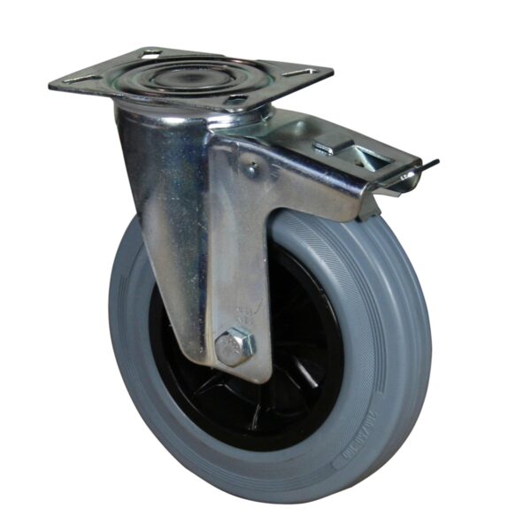 Ruota ø cm 18 Supporto Girevole a Piastra con Freno in Gomma Grigia (Cerchi Polipropilene) | Portata 180 kg - immagine 2
