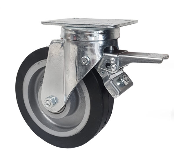Ruota Elastica nucleo ghisa serie pesante d. 200x60 - Supporto girevole freno - Portata 600 kg