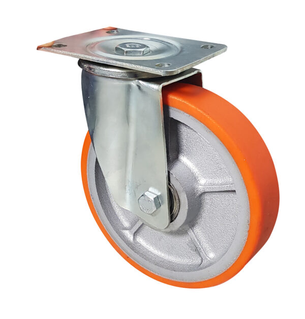 Ruota ø cm 20 Supporto Girevole a Piastra in Poliuretano (Cerchio Ghisa) | Portata 300 kg - immagine 3