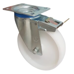Ruota Nylon Bianco ø100x35 Supporto Girevole con Freno
