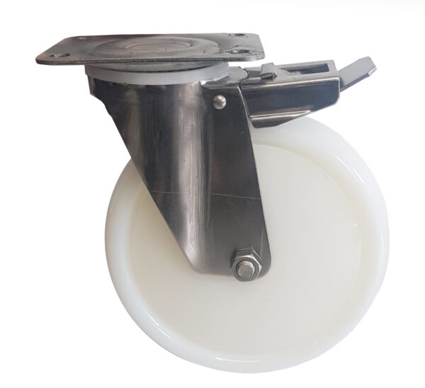Ruota ø cm 10 Supporto Girevole a Piastra con Freno in Poliammide -Nylon- | Portata 180 kg - immagine 3