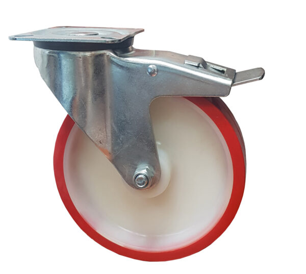 Ruota ø cm 20 Supporto Girevole a Piastra con Freno in Poliuretano (Cerchio Nylon) | Portata 200 kg - immagine 3